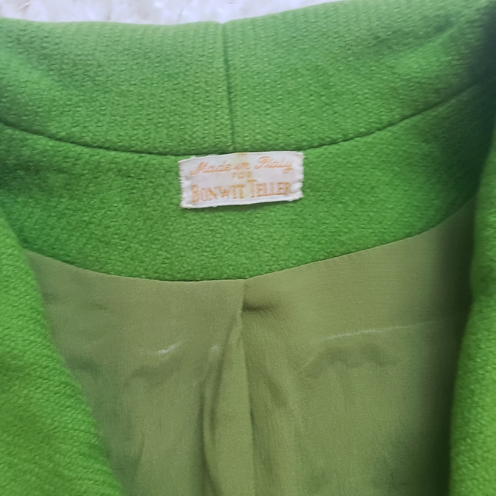 1960s 1970s Vintage Apple Green Wool Skirt Blazer Set Bonwit Tellers - Picture 11 of 11